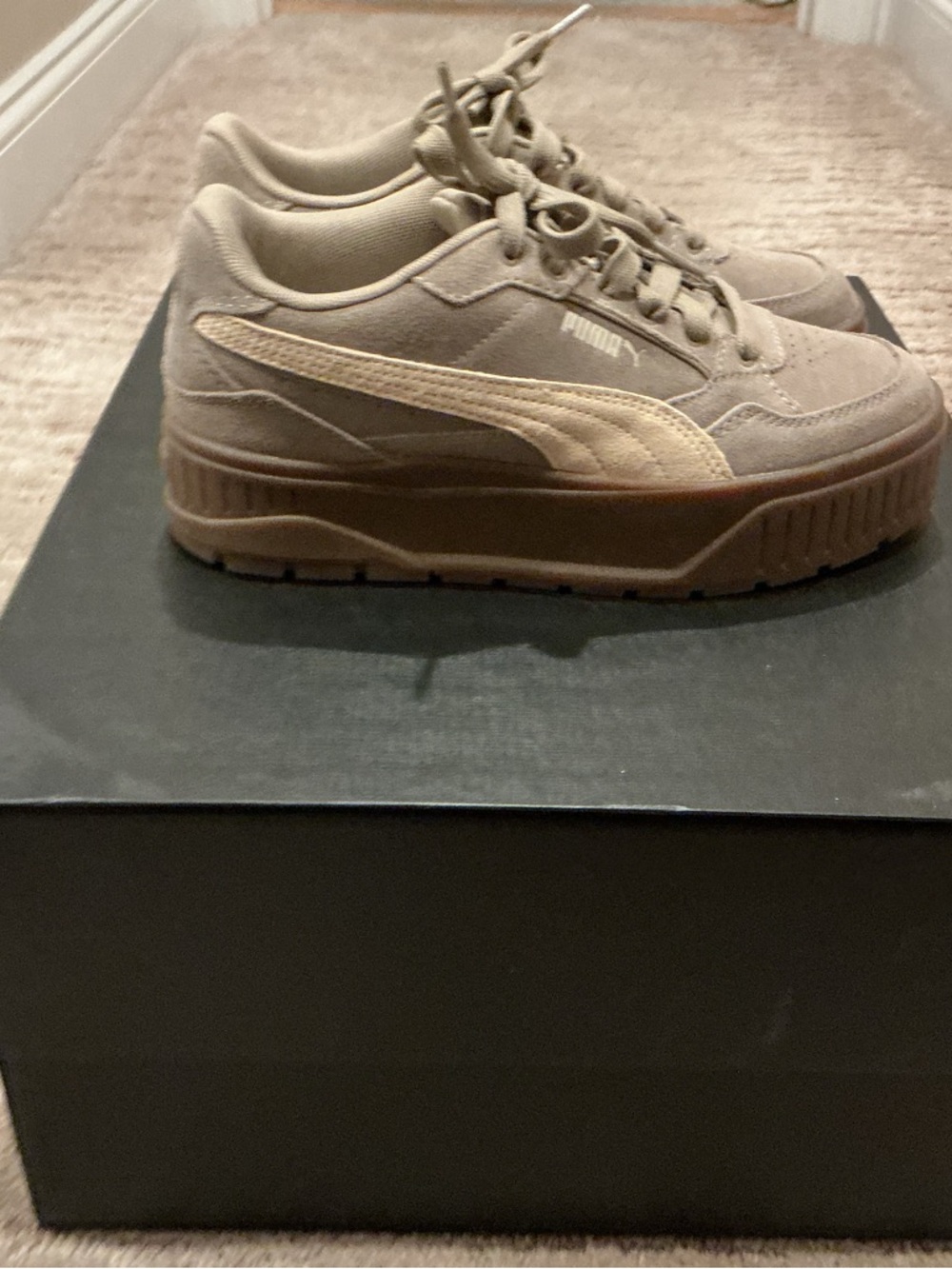 Puma Women's Taupe Suede Platform Sneakers with Cream Formstripe